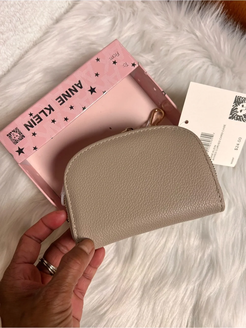 Anne Klein Stone Compact Curved Card Case Wallet with Gold Logo
